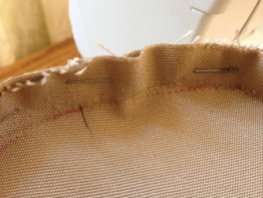 7. staples were the key to keeping this stiff fabric from squirming!
